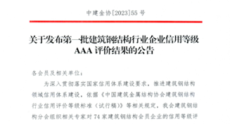 長線·喜報丨公司榮獲全國鋼結構行業(yè)企業(yè)信用等級AAA認定